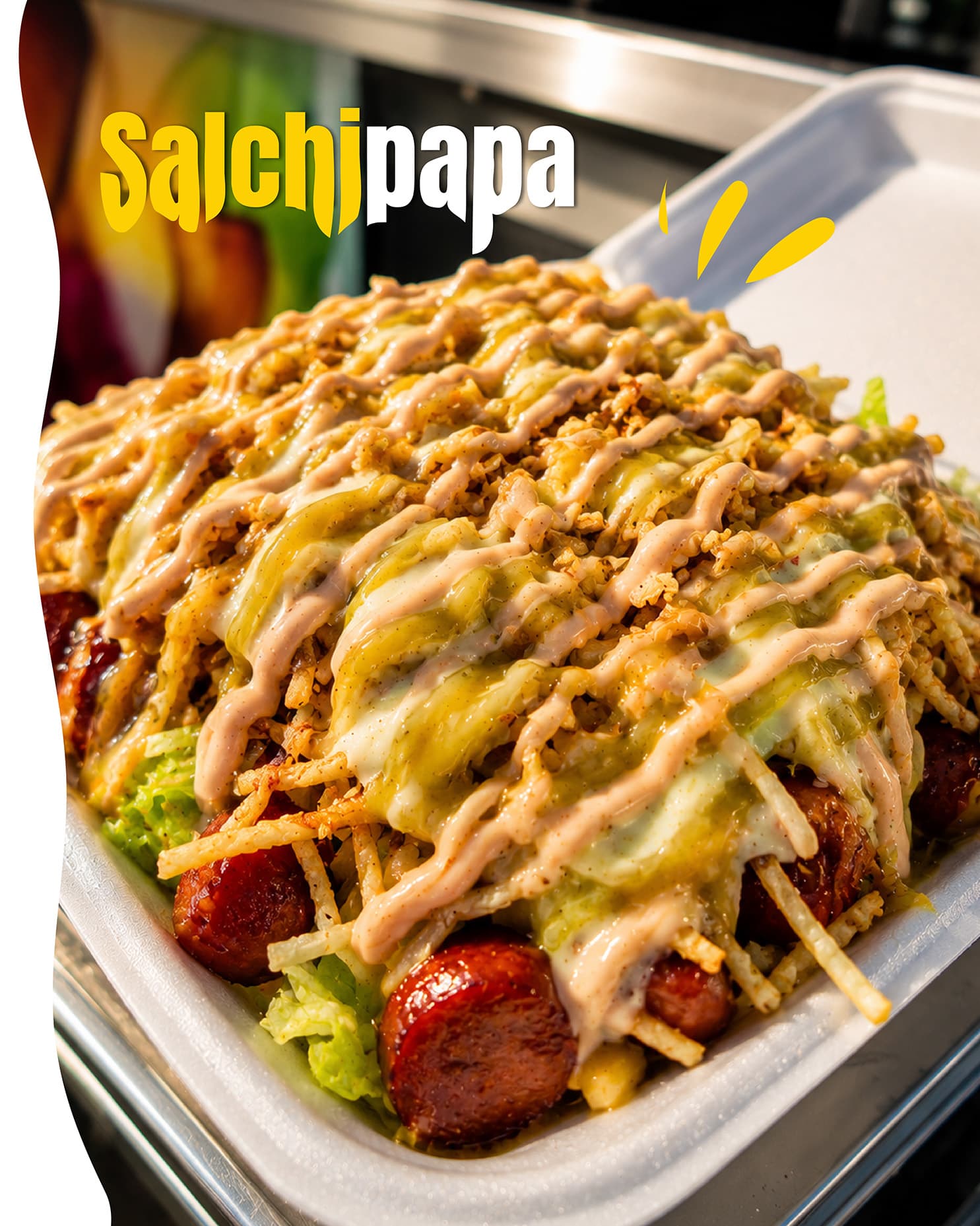 Salchipapa La Marimonda — papa criolla crocante, salchicha y queso costeño